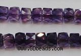 CSA26 15.5 inches 7*10mm faceted column synthetic amethyst beads