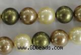 CSB1106 15.5 inches 12mm round mixed color shell pearl beads