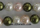 CSB1109 15.5 inches 12mm round mixed color shell pearl beads