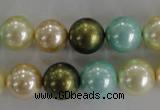 CSB1110 15.5 inches 12mm round mixed color shell pearl beads