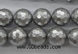 CSB1190 15.5 inches 14mm faceted round shell pearl beads