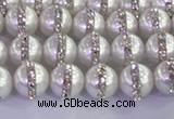 CSB1500 15.5 inches 6mm round shell pearl with rhinestone beads