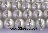 CSB1501 15.5 inches 8mm round shell pearl with rhinestone beads