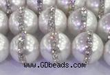 CSB1503 15.5 inches 12mm round shell pearl with rhinestone beads