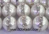 CSB1504 15.5 inches 14mm round shell pearl with rhinestone beads