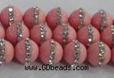 CSB1505 15.5 inches 6mm round shell pearl with rhinestone beads