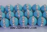 CSB1511 15.5 inches 8mm round shell pearl with rhinestone beads