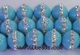 CSB1513 15.5 inches 12mm round shell pearl with rhinestone beads