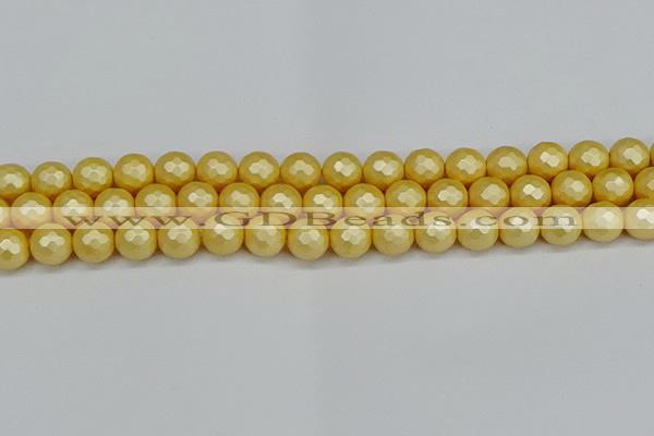 CSB1813 15.5 inches 10mm faceetd round matte shell pearl beads