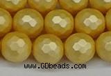 CSB1815 15.5 inches 14mm faceetd round matte shell pearl beads