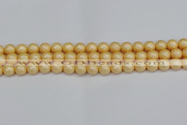 CSB1823 15.5 inches 10mm faceetd round matte shell pearl beads