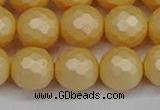 CSB1825 15.5 inches 14mm faceetd round matte shell pearl beads