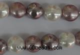 CSB184 15.5 inches 12mm flat round mixed color shell pearl beads