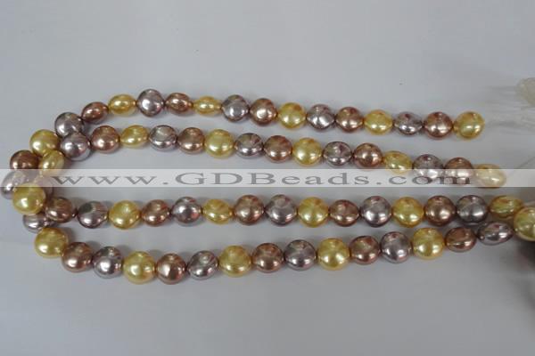 CSB186 15.5 inches 12mm flat round mixed color shell pearl beads