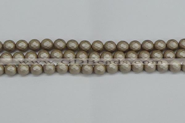 CSB1905 15.5 inches 14mm faceted round matte shell pearl beads