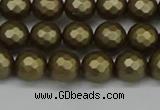 CSB1911 15.5 inches 6mm faceted round matte shell pearl beads