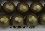 CSB1915 15.5 inches 14mm faceted round matte shell pearl beads