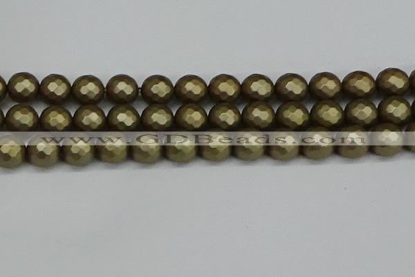 CSB1915 15.5 inches 14mm faceted round matte shell pearl beads