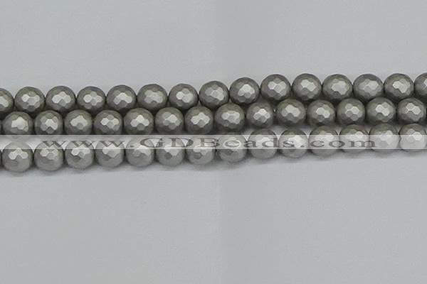 CSB1955 15.5 inches 14mm faceted round matte shell pearl beads