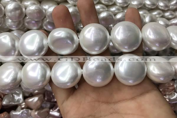 CSB2131 15.5 inches 25mm flat round shell pearl beads wholesale