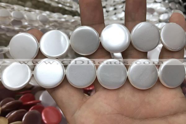 CSB2143 15.5 inches 25mm coin shell pearl beads wholesale