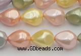 CSB416 12*15.5mm faceted teardrop mixed color shell pearl beads