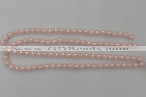 CSB430 15.5 inches 10mm round shell pearl with rhinestone beads