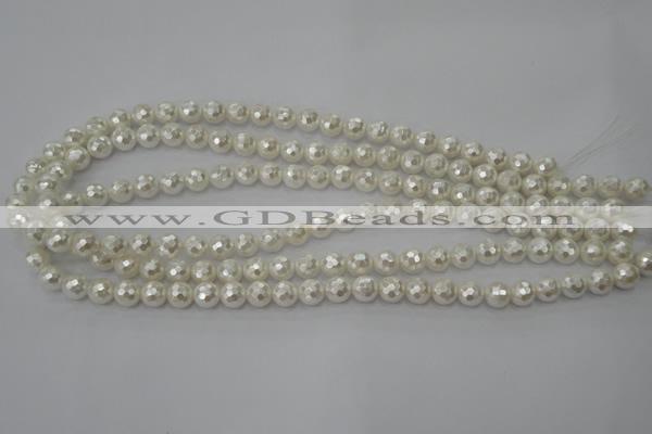 CSB450 15.5 inches 6mm faceted round shell pearl beads