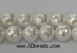 CSB453 15.5 inches 12mm faceted round shell pearl beads