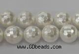 CSB454 15.5 inches 14mm faceted round shell pearl beads