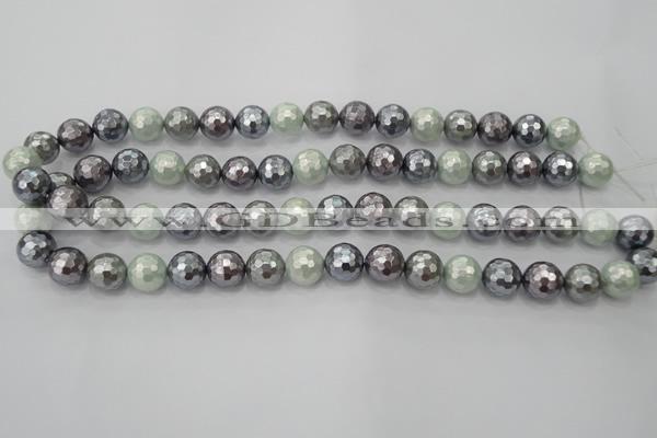 CSB461 15.5 inches 10mm faceted round mixed color shell pearl beads