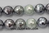 CSB462 15.5 inches 12mm faceted round mixed color shell pearl beads