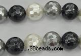 CSB473 15.5 inches 14mm faceted round mixed color shell pearl beads