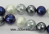 CSB482 15.5 inches 12mm faceted round mixed color shell pearl beads