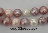 CSB491 15.5 inches 10mm faceted round mixed color shell pearl beads