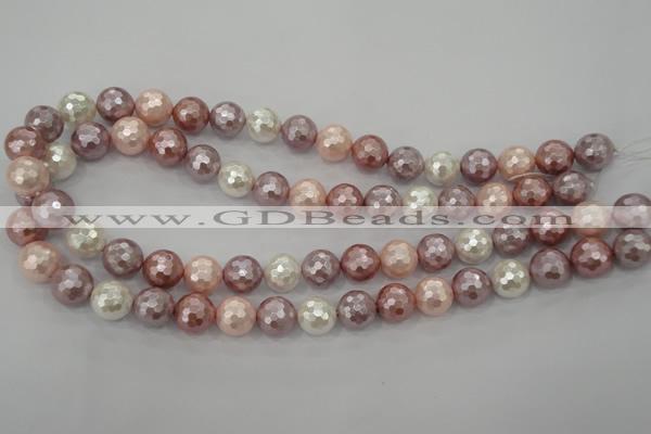 CSB492 15.5 inches 12mm faceted round mixed color shell pearl beads