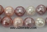 CSB494 15.5 inches 16mm faceted round mixed color shell pearl beads