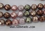 CSB500 15.5 inches 8mm faceted round mixed color shell pearl beads