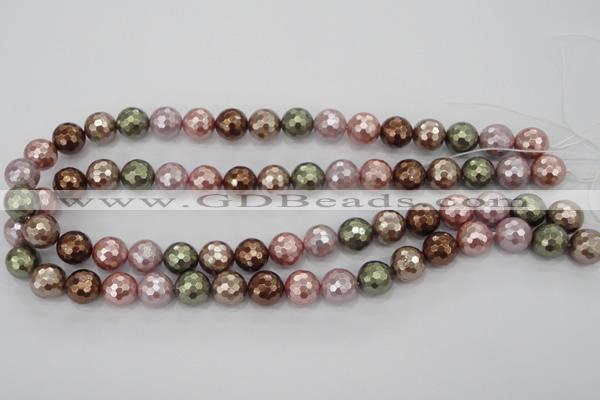 CSB502 15.5 inches 12mm faceted round mixed color shell pearl beads