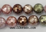 CSB503 15.5 inches 14mm faceted round mixed color shell pearl beads