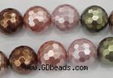 CSB504 15.5 inches 16mm faceted round mixed color shell pearl beads