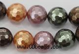 CSB513 15.5 inches 14mm faceted round mixed color shell pearl beads