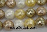 CSB523 15.5 inches 14mm faceted round mixed color shell pearl beads