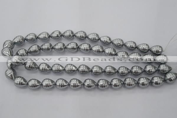 CSB550 15.5 inches 12*15mm whorl teardrop shell pearl beads