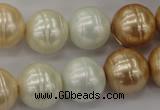 CSB636 15.5 inches 16mm whorl round mixed color shell pearl beads