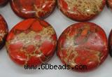 CSE195 15.5 inches 25mm flat round dyed natural sea sediment jasper beads