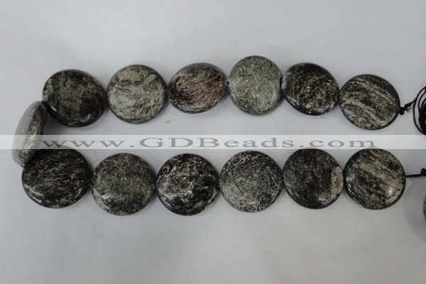 CSI30 15.5 inches 30mm flat round silver scale stone beads wholesale