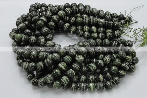 CSJ05 15.5 inches 12mm round green silver line jasper beads wholesale