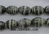 CSJ100 15.5 inches 10*14mm rice green silver line jasper beads