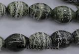 CSJ101 15.5 inches 12*16mm rice green silver line jasper beads